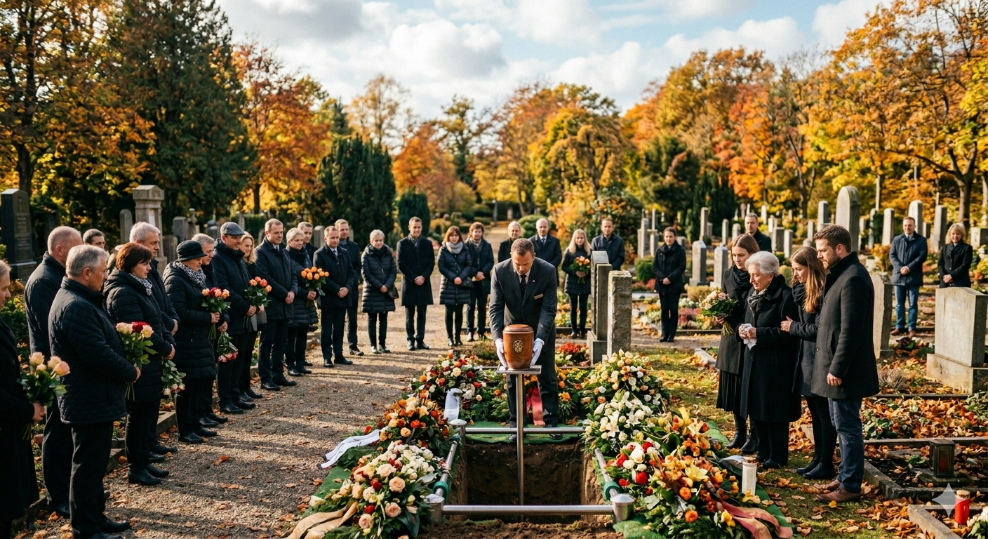 Beerdigung mit Urnen auf einem Friedhof